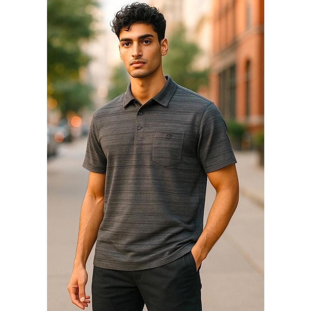 English Laundry Men’s Shirt Short Sleeve Button Black Horizontal Stripes XXL
